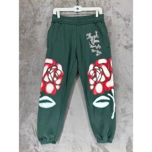 Market Sweatpants Mens S Rose Graphic Green Thank You Have A Nice Day EUC